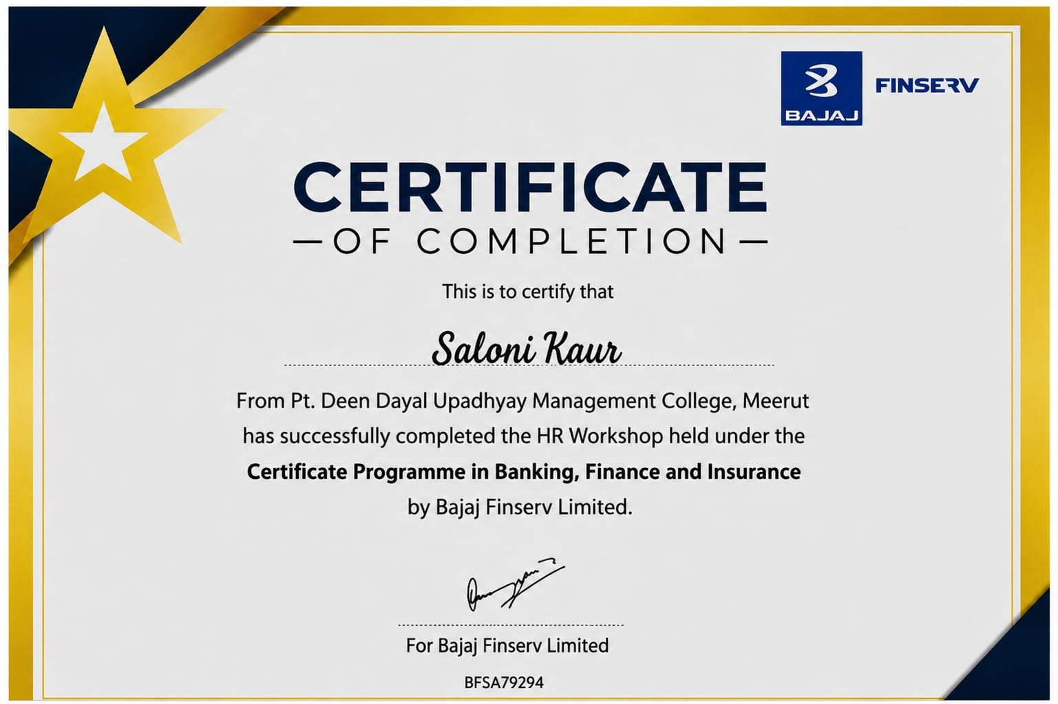 this is my CPBIF course certificate