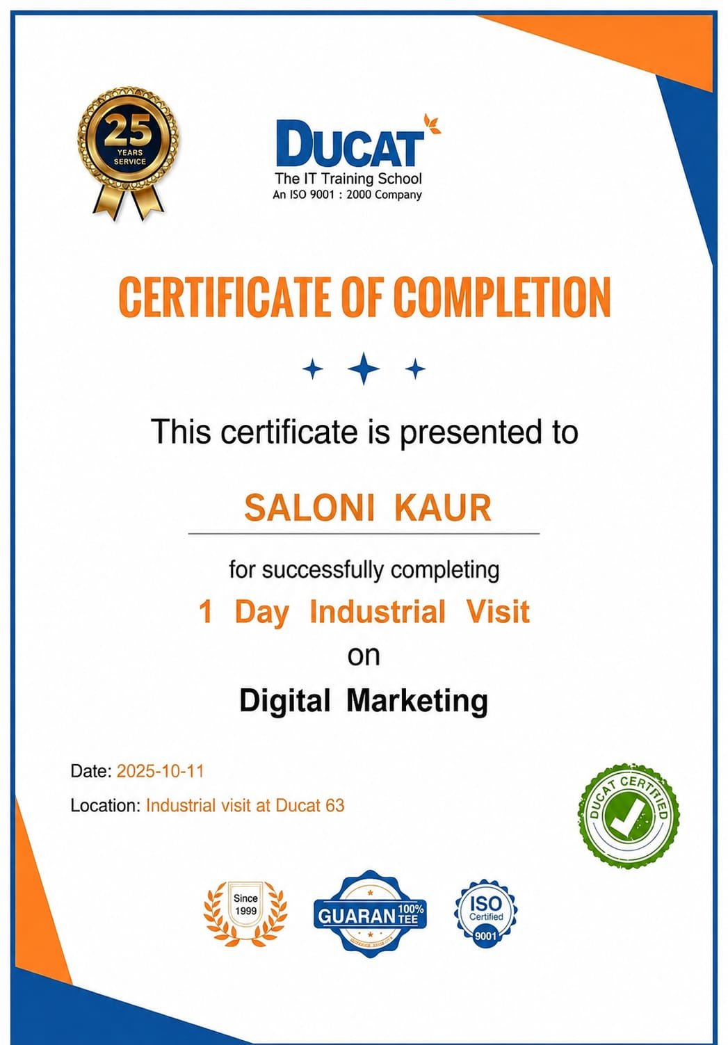 this is my ducat digital marketing certificate