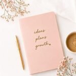 “Pink notebook with ideas, plans and growth text, representing digital marketing strategy and business growth” Digital Marketing Contact Us