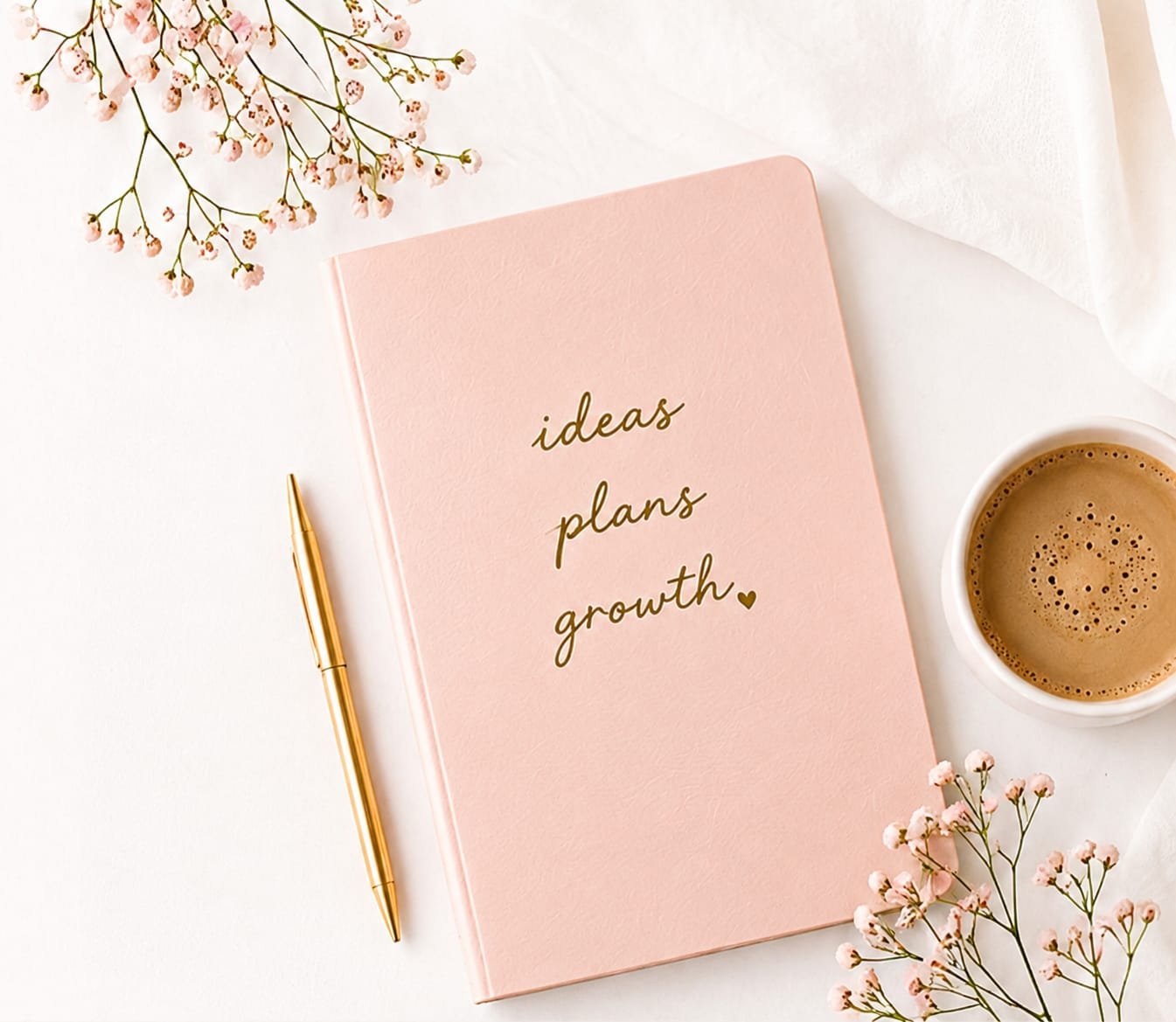 “Pink notebook with ideas, plans and growth text, representing digital marketing strategy and business growth” Digital Marketing Contact Us