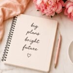 “Notebook with big plans and bright future message, surrounded by flowers, pen, and coffee cup” Digital Marketing Contact Us