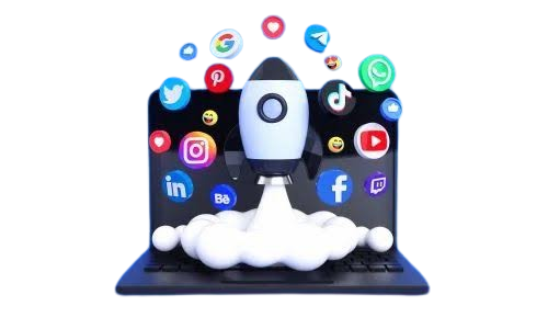 this is a image of rocket touching sky with help of different social media which also help your business to fly