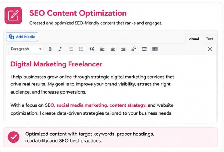 SEO content optimization with keywords, headings and readable website content